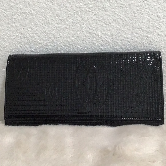 CARTIER Happy Birthday Patent Leather Embossed Black Long Wallet Women’s EUC - Picture 1 of 14